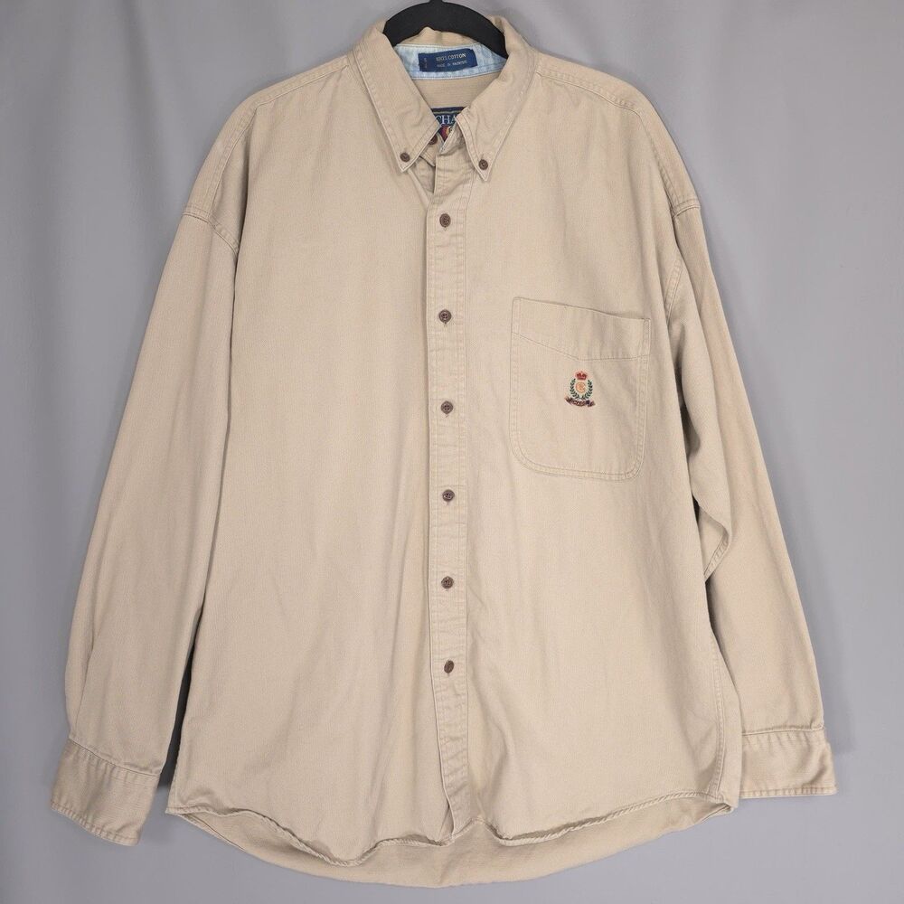 Vintage CHAPS RALPH LAUREN Shirt LARGE Cotton Twill Crest Embroidered WPL 129
